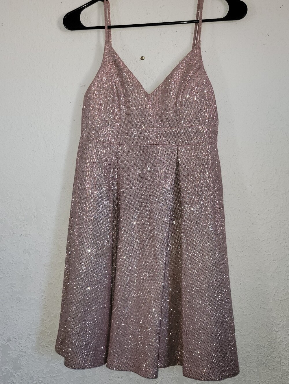 Haute Monde Glitter Blush Pink Spaghetti Strap Mini Dress